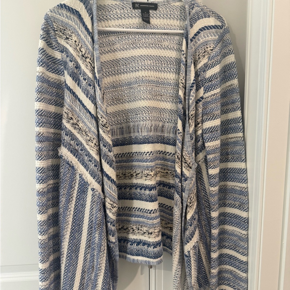 INC International Concepts Blue and Cream Cardigan - like new